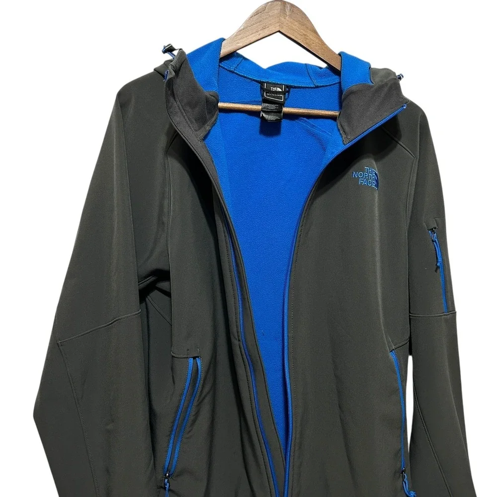 The‎ North Face Men Softshell Jacket L Gray Blue Hood Windproof Outdoor Gorpcore